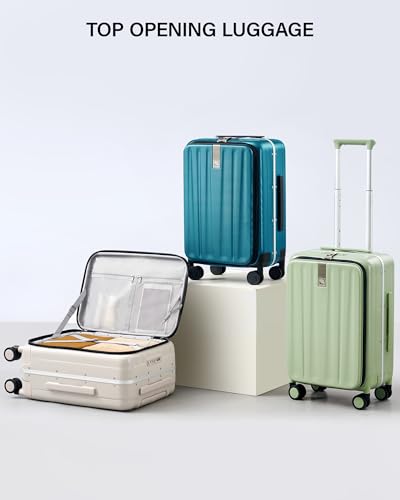 Hanke 24 Inch Checked Luggage PC Hard Case Luggage Top Opening Aluminum Frame Travel Luggage Suitcases with Wheels for Woman Men.(Ivory white)