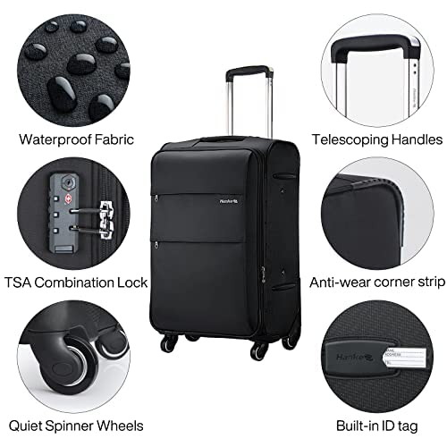 Hanke 24 Inch Expandable Luggage Large Suitcases with Wheels Softside Checked Luggage Rolling Suitcase with Lock Lightweight Travel Luggage for Men and Women 24 Inch Luggage.(Dark Gray)
