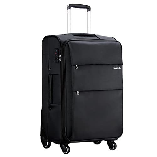 Hanke 24 Inch Expandable Luggage Large Suitcases with Wheels Softside Checked Luggage Rolling Suitcase with Lock Lightweight Travel Luggage for Men and Women 24 Inch Luggage.(Dark Gray)