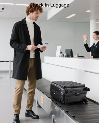 Hanke 24 Inch Expandable Luggage Top Opening Checked Bag Luggage Hard Shell Suitcases with Wheels Lightweight Travel Luggage Medium Suitcase with Lock for Woman Men - Jet Black