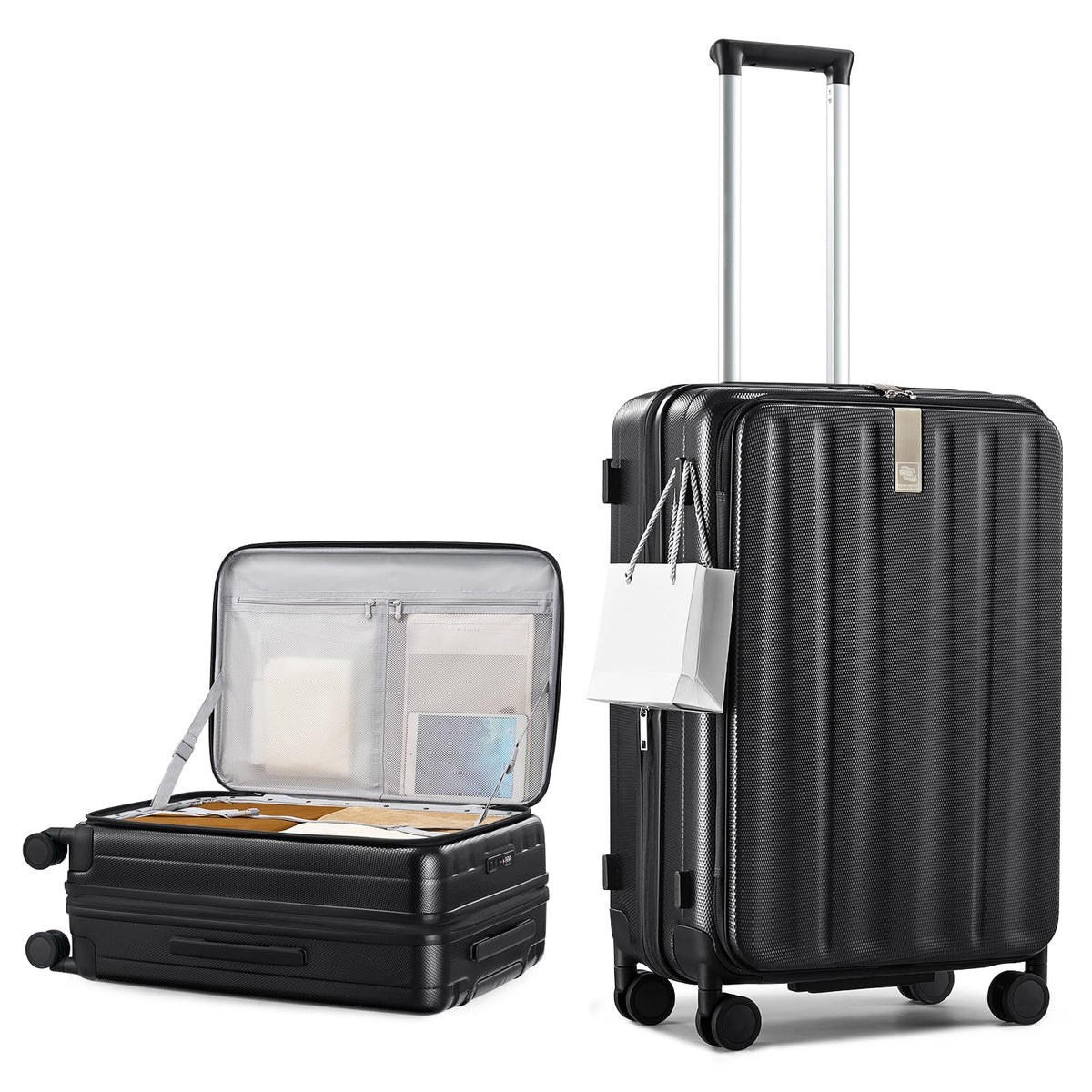 Hanke 24 Inch Expandable Luggage Top Opening Checked Bag Luggage Hard Shell Suitcases with Wheels Lightweight Travel Luggage Medium Suitcase with Lock for Woman Men-Jet Black
