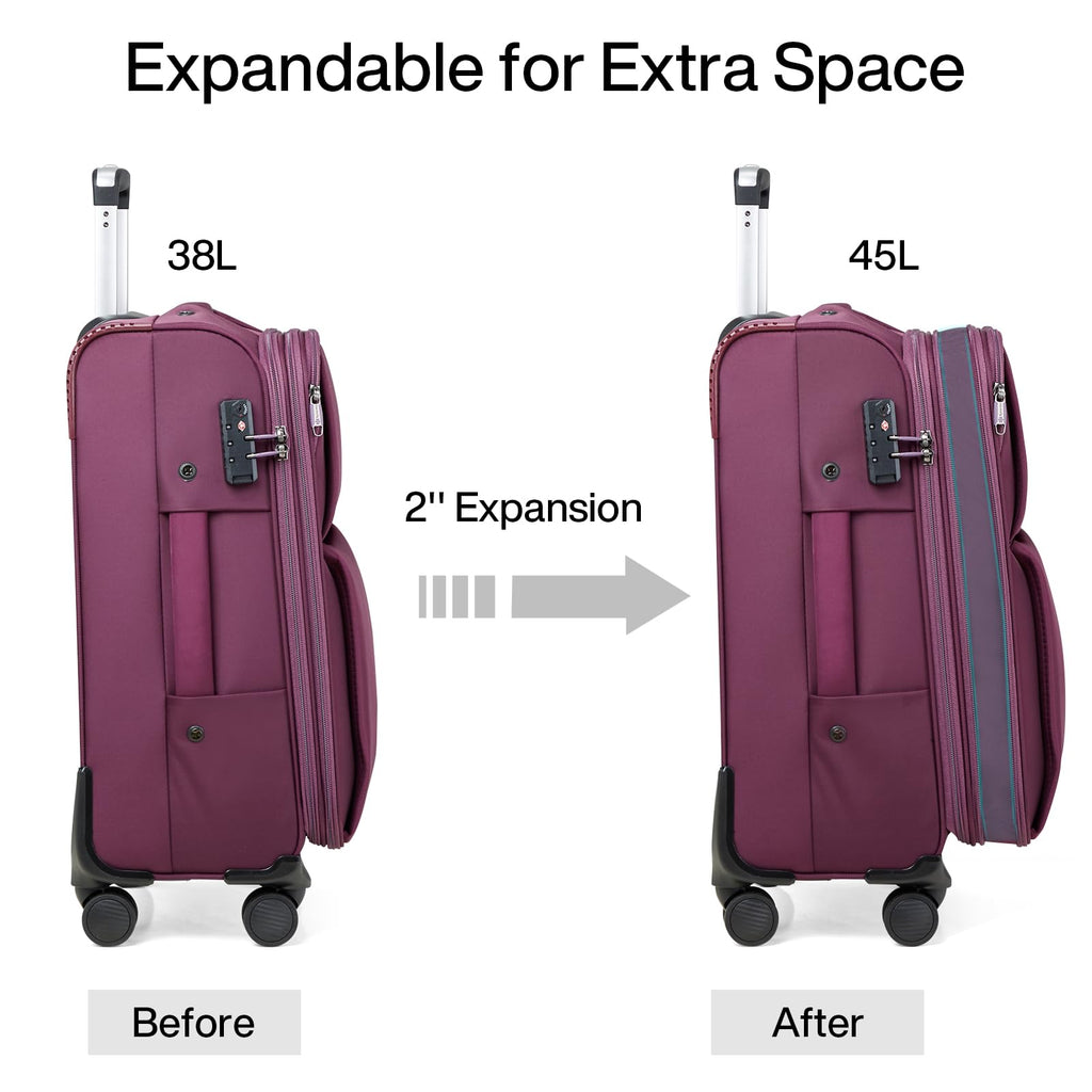 Hanke 24 Inch Luggage Expandable Softside Checked Suitcases with Spinner Wheels, Upright Rolling Luggage Suitcases Travel TSA Luggage Bag for Women Men(Purple)