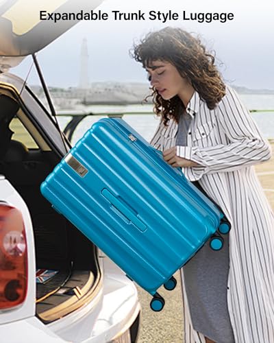 Hanke 24 Inch Plus Expandable Luggage Large Suitcases with Wheels, Medium Checked Luggage Hard Shell Suitcases, PC Trunk Luggage Extra Large Suitcase with Lock for Women Men(Caribbean Blue)