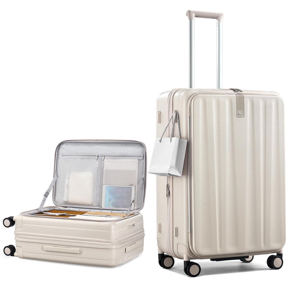 Hanke 26 Inch Expandable Luggage Top Opening Checked Bag Luggage Hard Shell Suitcases with Wheels Lightweight Travel Luggage Heavy Duty Luggage Suitcase with Lock for Woman Men-Ivory White