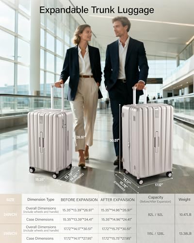 Hanke 29 Inch Plus Expandable Luggage Large Suitcases with Wheels,Checked Luggage Hard Shell Suitcases, PC Trunk Luggage Extra Large Suitcase with Lock for Women Men(Ivory White)