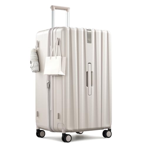 Hanke 29 Inch Plus Expandable Luggage Large Suitcases with Wheels,Checked Luggage Hard Shell Suitcases, PC Trunk Luggage Extra Large Suitcase with Lock for Women Men(Ivory White)