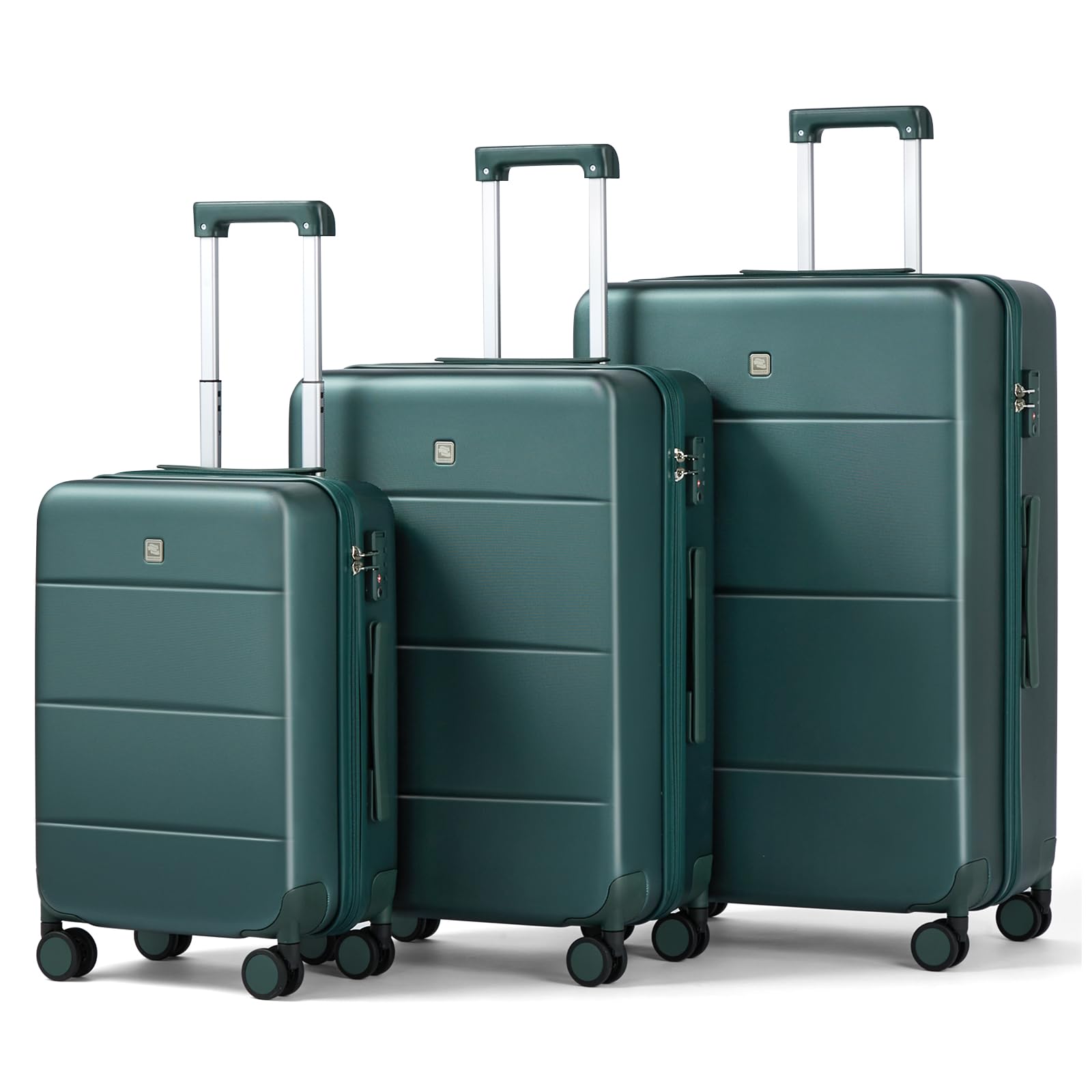 Hanke 3 Piece Luggage Sets with Spinner Wheels, Carry On Luggage Lightweight PC Hard Shell Suitcases Travel TSA Luggage Rolling Checked Bag 20/24/28 Inch Luggage(Blackish Green)