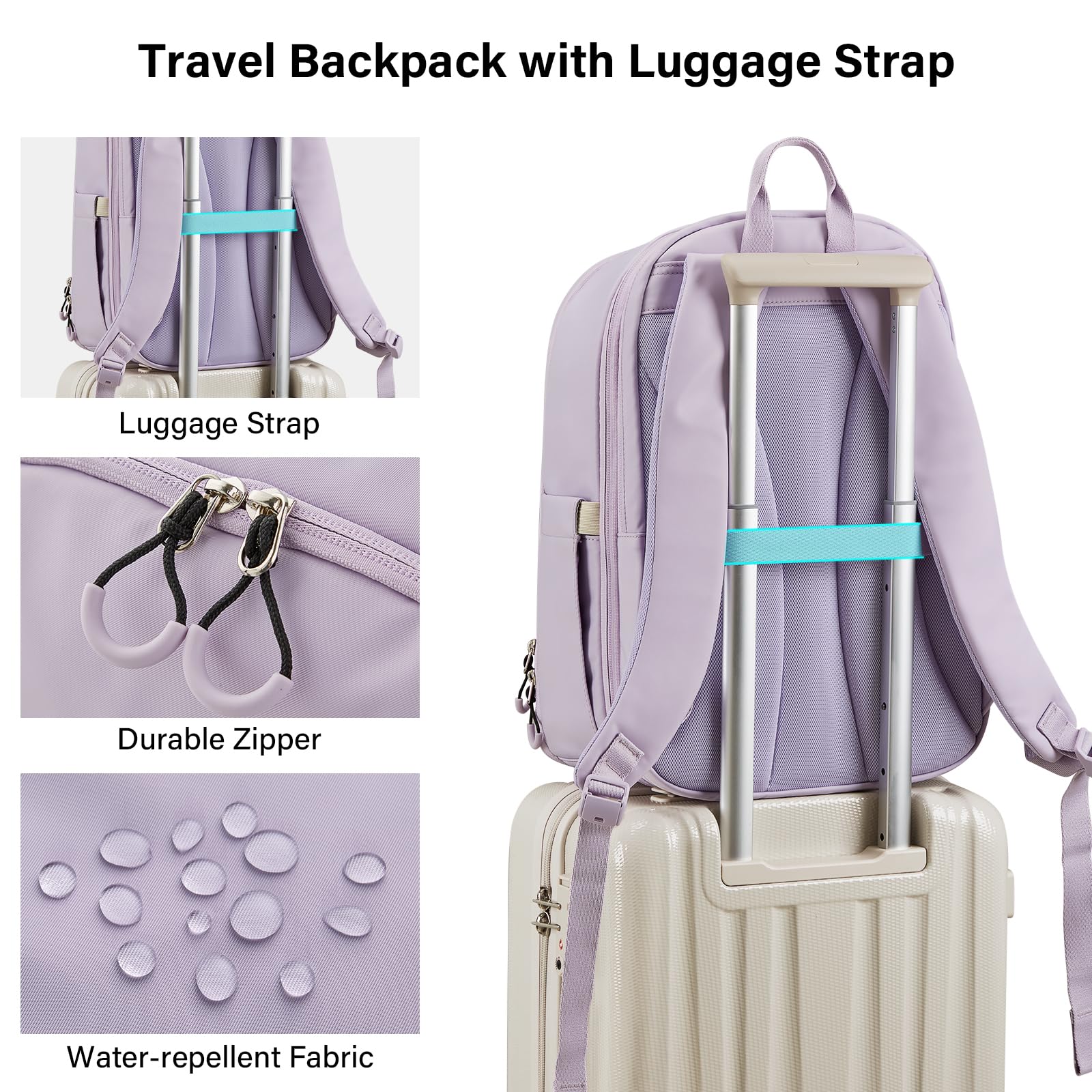 Hanke 30L Travel Backpack for Women, Expandable Carry On Backpack for Airplanes, Personal Item Travel Bag Fits 15.6 Inch,Water Resistant Weekender Daypack, Taro Purple