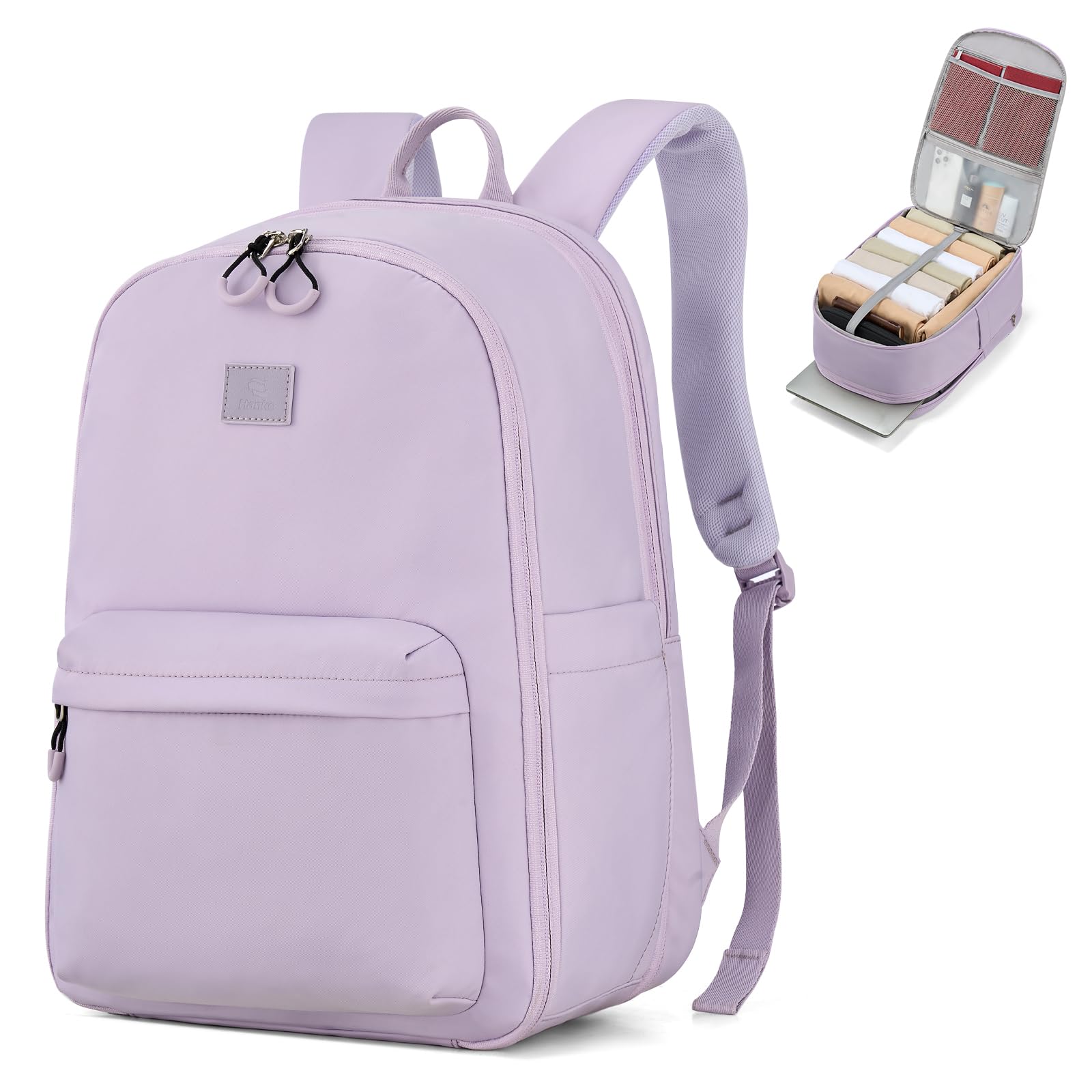Hanke 30L Travel Backpack for Women, Expandable Carry On Backpack for Airplanes, Personal Item Travel Bag Fits 15.6 Inch,Water Resistant Weekender Daypack, Taro Purple