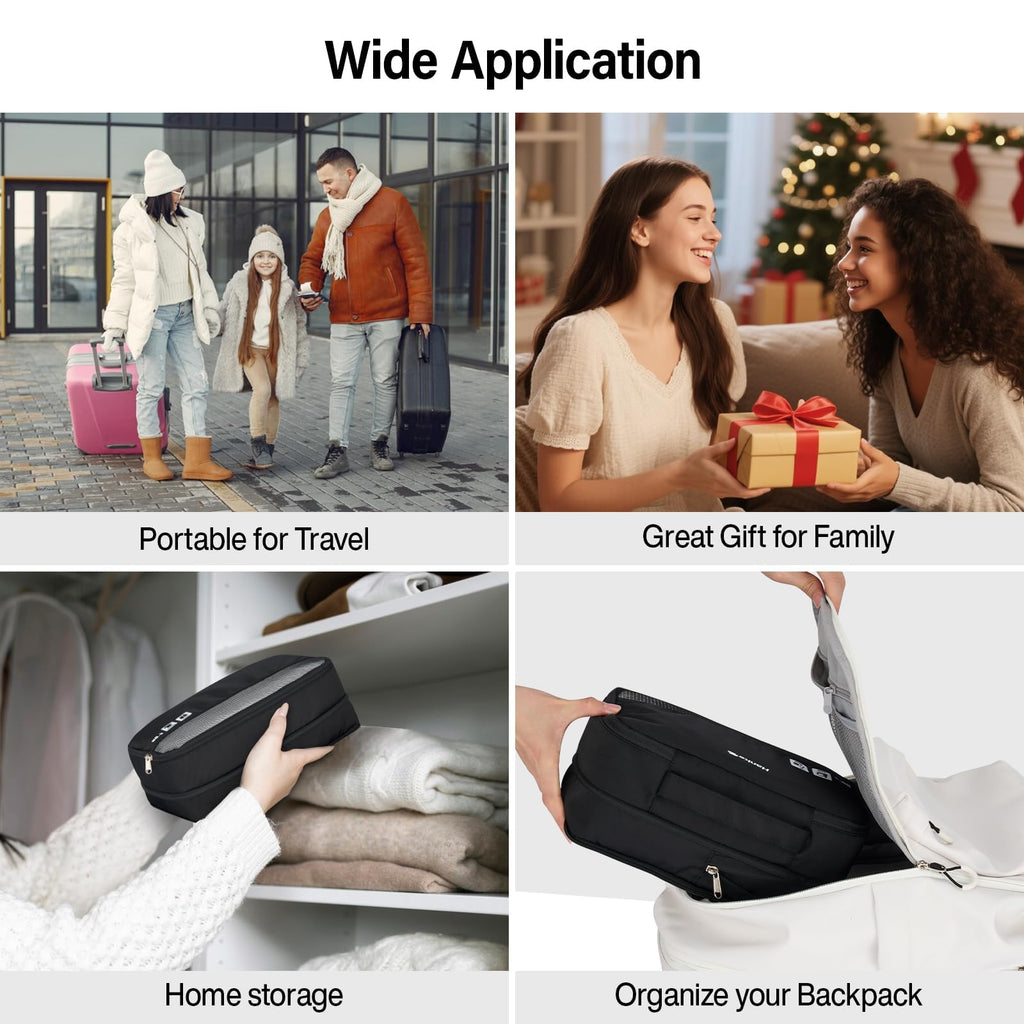 Hanke 7 Set Compression Packing Cubes for Travel, Expandable Large Packing Cubes for Suitcases and Backpack, Luggage Packing Organizer Bags with Double Zipper as Travel Essentials,Black
