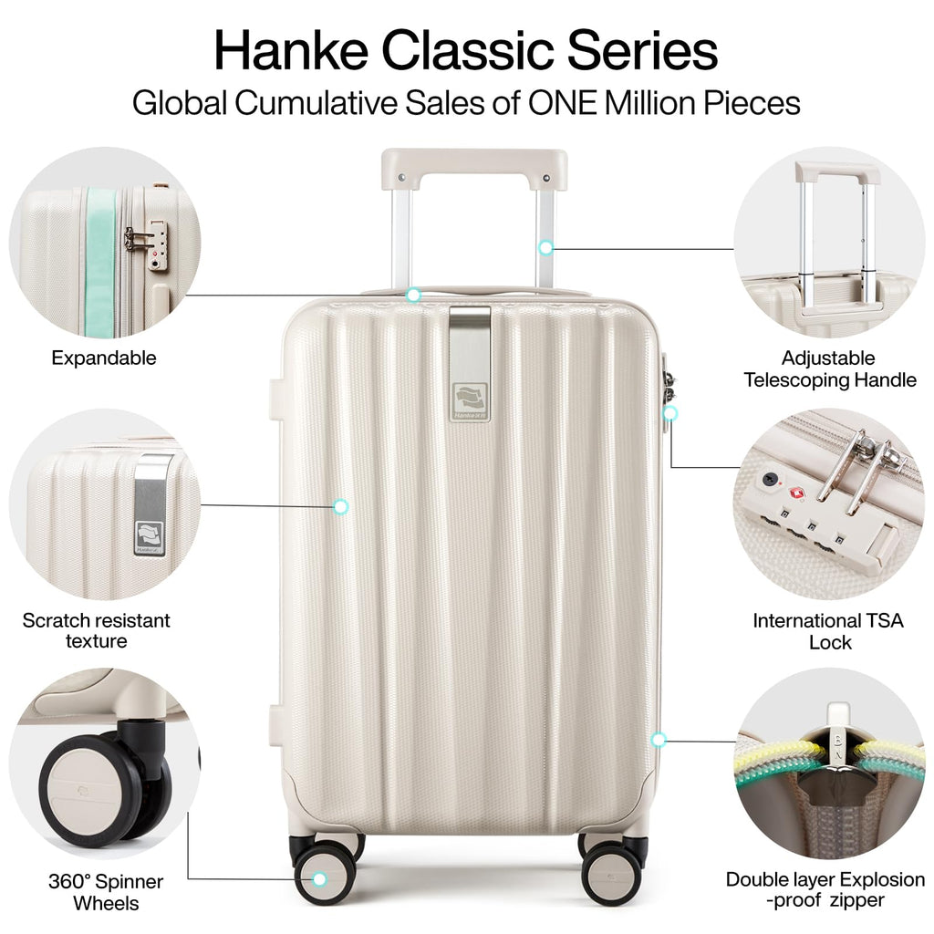 Hanke 7 Sets (Pink) Travel Organizer Bags and 24 Inch Expandable Checked Luggage(Ivory White), Compressible Expandable Packing Organizers,Packing Cubes for Travel