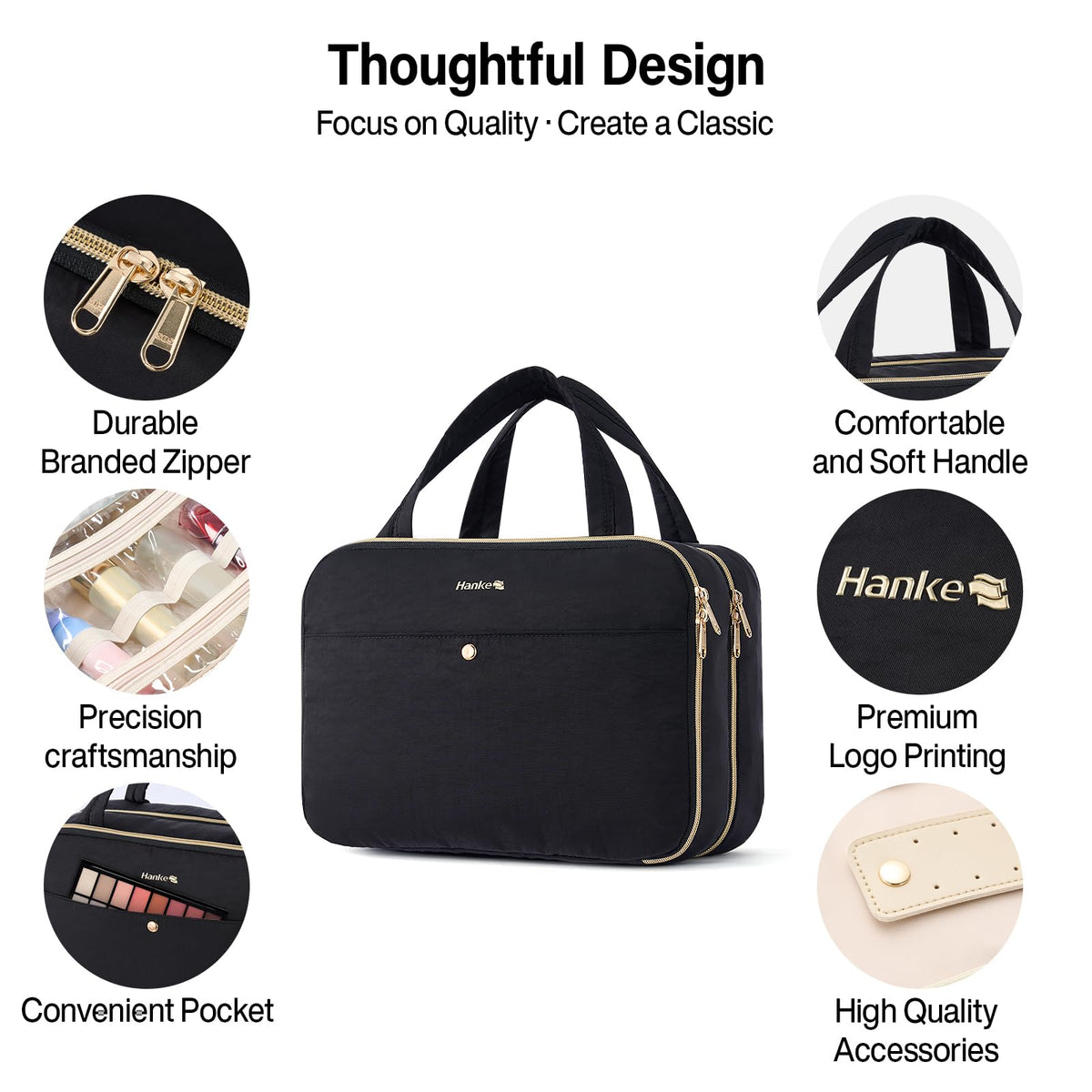 Hanke 7 Sets Travel Organizer Bags and Toiletry Bag,Compressible Expandable Packing Organizers, Tear Resistant Luggage Organizer,Travel Essentials Toiletries and Makeup Bag,Black
