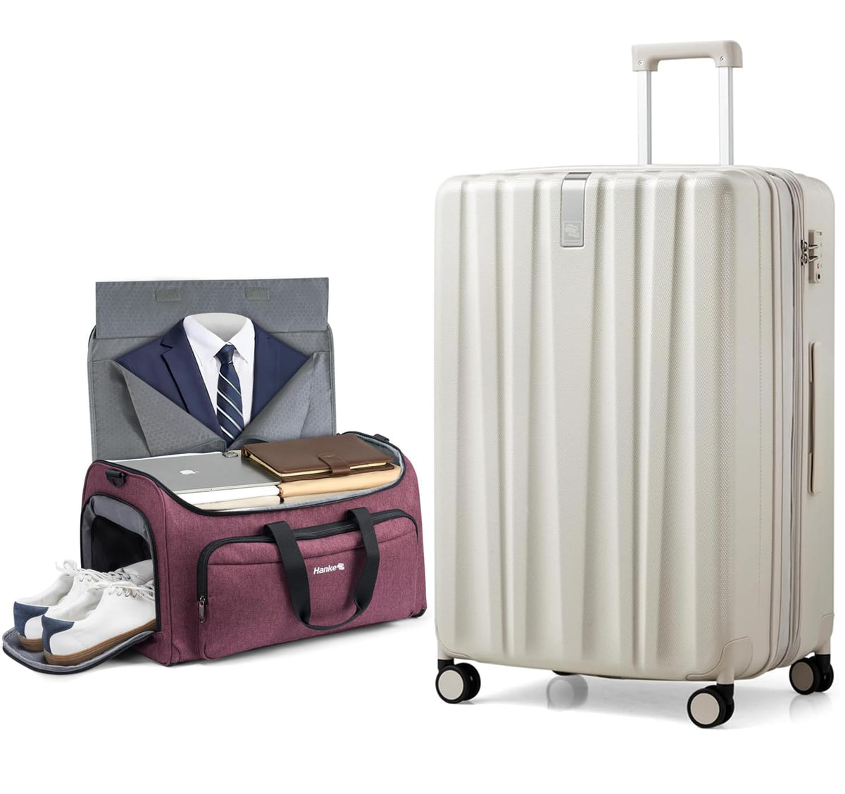 Hanke Carry on Garment Bags for Travel and 29 Inch Expandable Checked Luggage,Convertible Duffle Bag Luggage Bag Weekend Bag with Shoe Compartment,Hard Shell Luggage Suitcases with Wheels