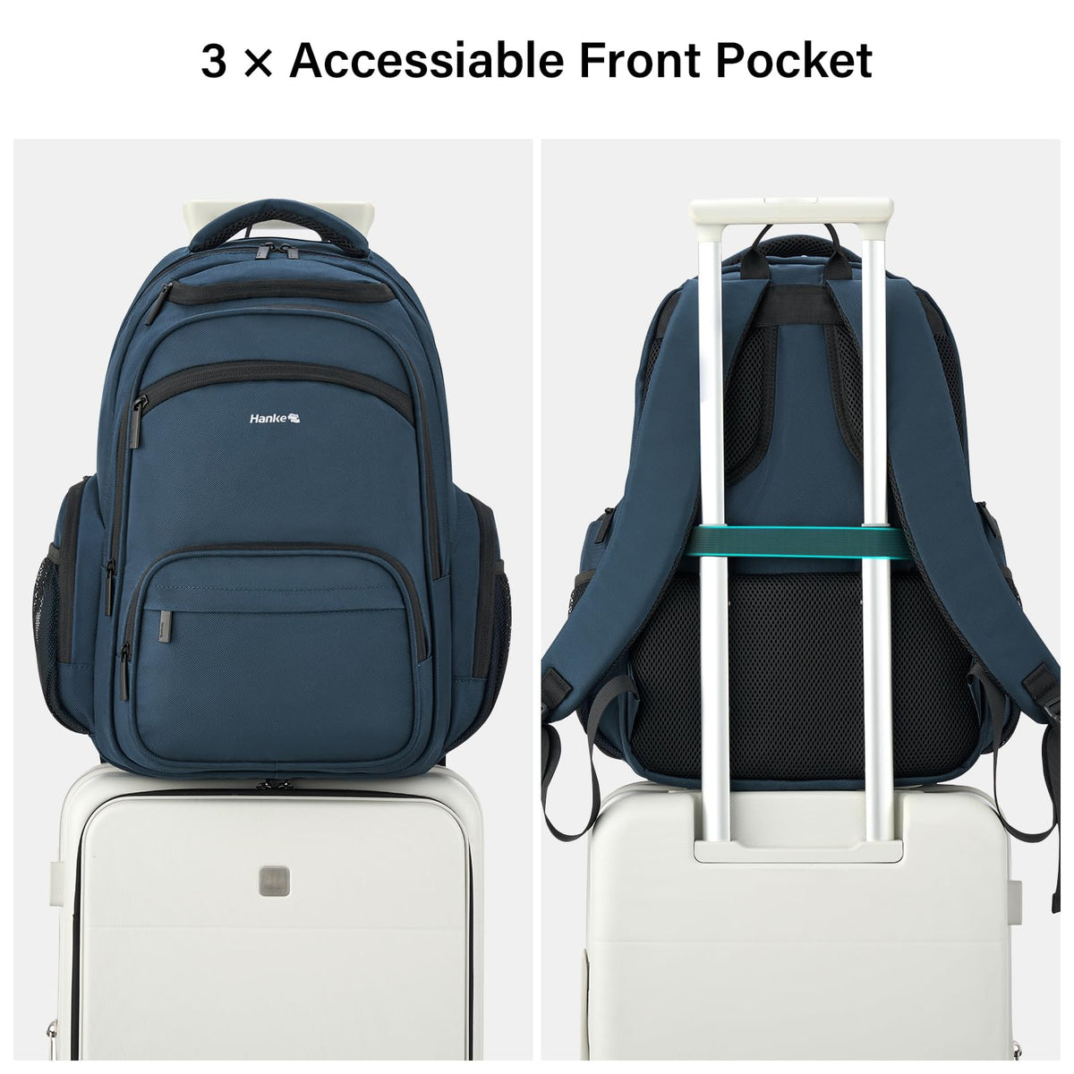 Hanke College Laptop Backpack Multi - Pocket, 18 - Inch Large Travel Backpack for Men Women, Water Resistant College Bookbag for 15.6 Inch Laptop, Casual Daily Personal Item Airline Approved,Navy Blue