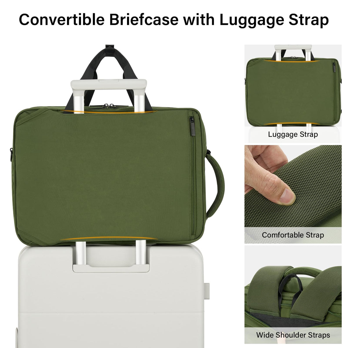 Hanke Convertible Laptop Bag, 3 In 1 Briefcase Backpack 17.3 Inch Computer Bag for Men Women, Travel Laptop Briefcase Messenger Bag, Underseat Carry On Personal Item, Pine Green