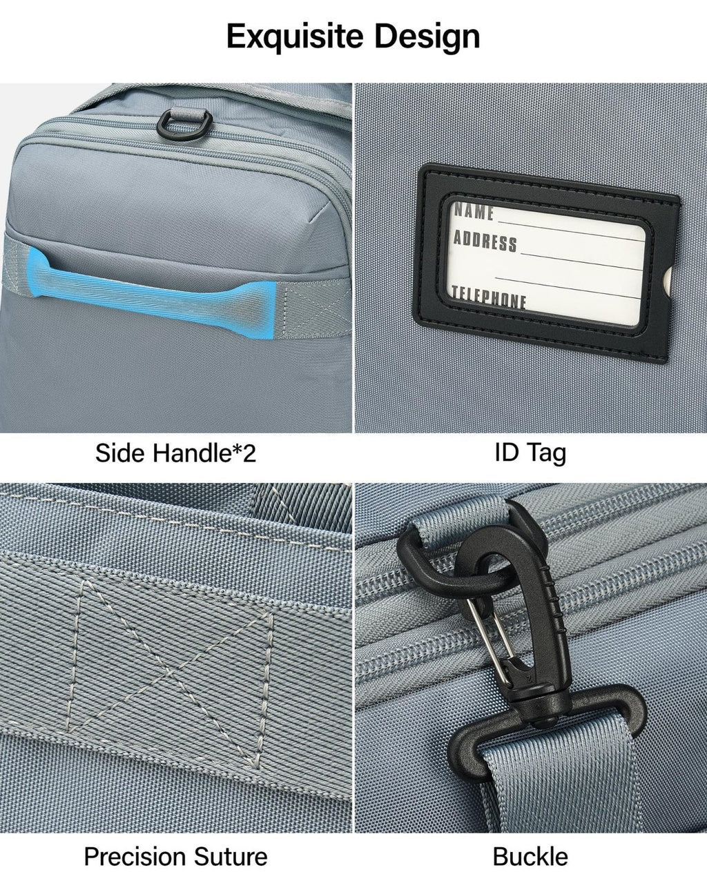 Hanke Expandable Carry On Luggage Bag,3 in 1 Duffle Bag for Travel,45L - 55L Weekender Overnight Bag with 15.6" Compartment for Women & Men (Grey)