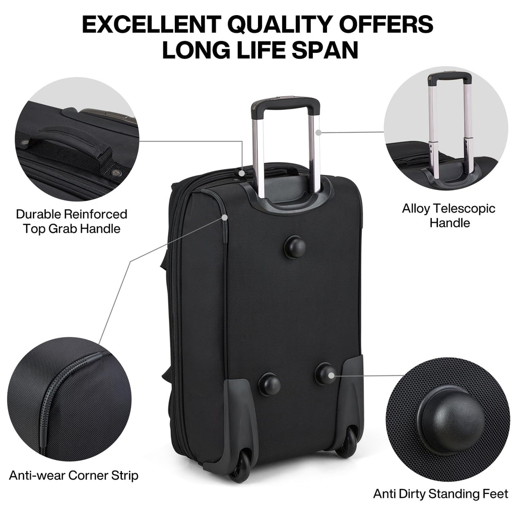 Hanke Expandable Carry On Luggage Suitcases with Wheels Foldable Duffle Bag for Travel Carry On suitcase Weekend Bag for Women Men（Black）