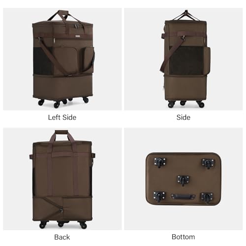 Hanke Expandable Collapsible Luggage with Wheels Suitcase, Rolling Travel Bag, Duffel Garment Tote Bag for Men Women, Lightweight Suitcase, Large Capacity Luggage with Spinner Wheel (Coffee)