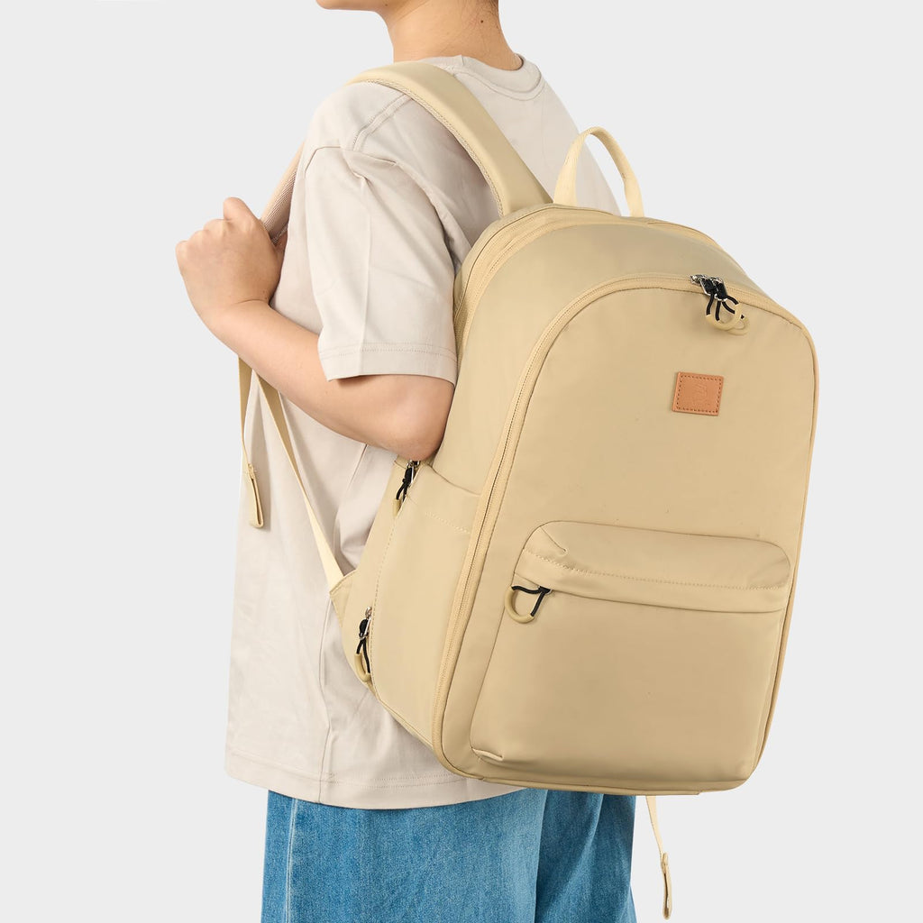 Hanke Expandable Laptop Backpack for Women and Men, 24L - 30L Travel Backpack, 15.6 Inch College Laptop Bookbag for School Work, Water Resistant Carry On Personal Item Bag, Khaki