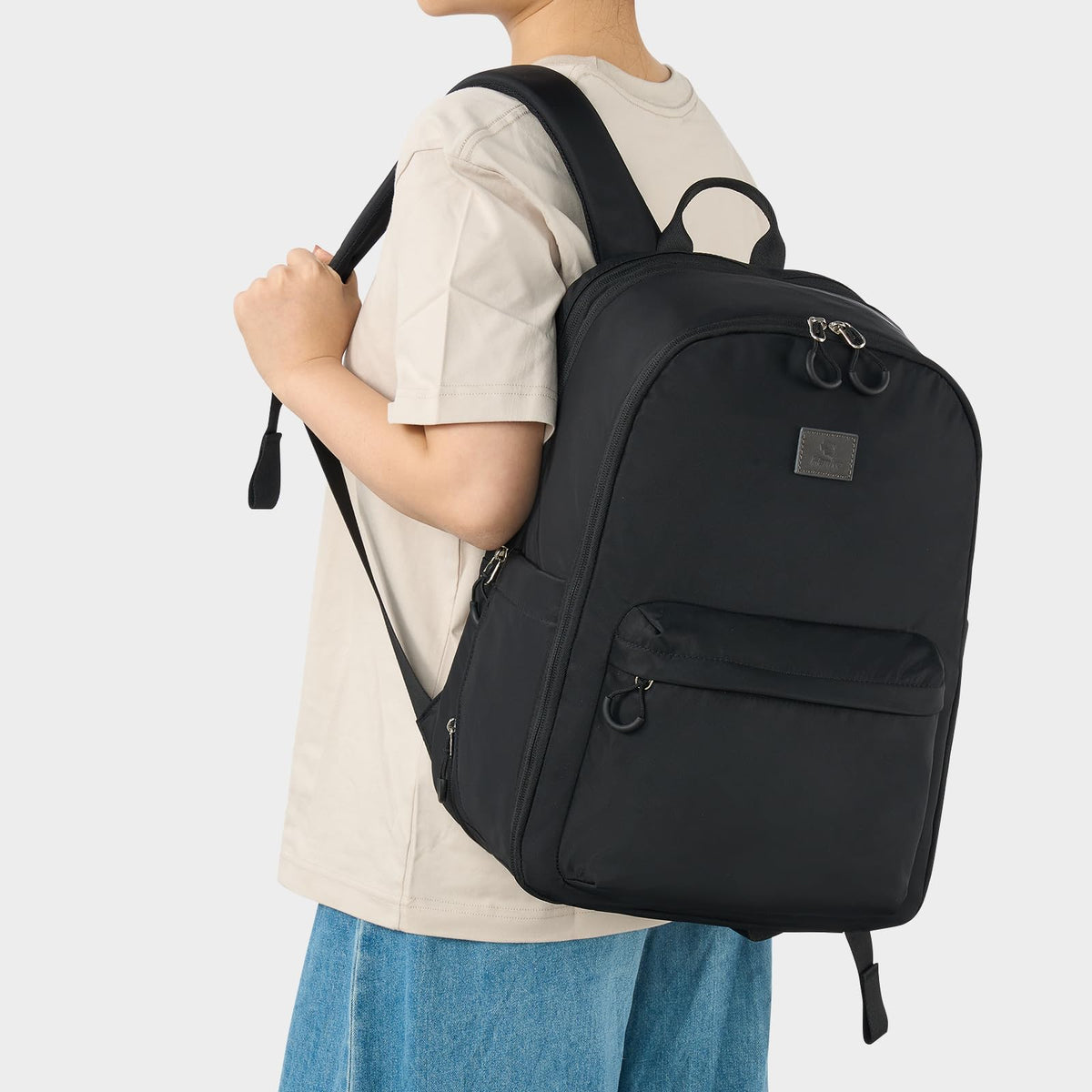 Hanke Expandable Laptop Backpack for Women and Men, 24L - 30L Travel Backpack, 15.6 Inch College Laptop Bookbag for School Work, Water Resistant Carry On Personal Item Bag, Black