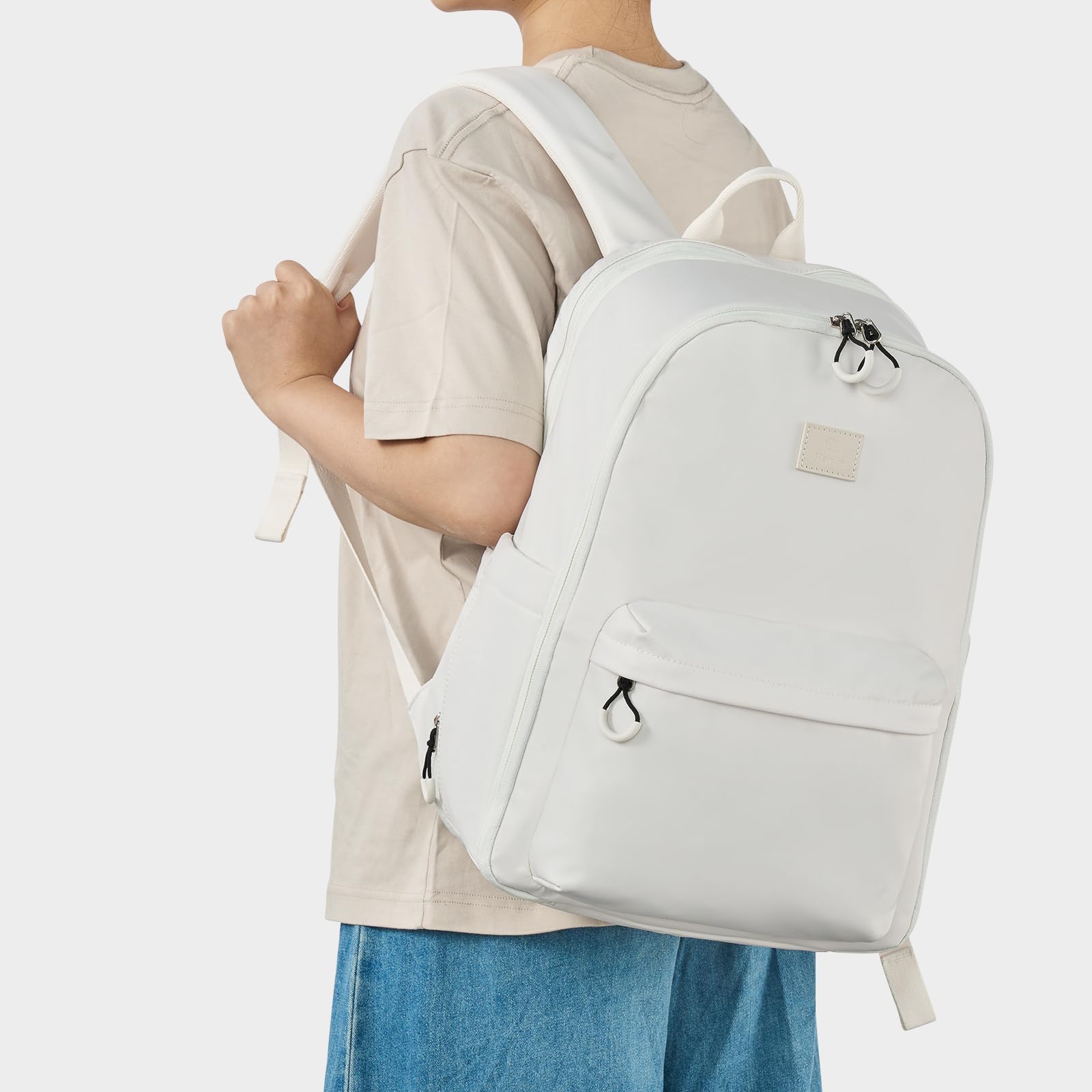 Hanke Expandable Laptop Backpack for Women and Men, 24L - 30L Travel Backpack, 15.6 Inch College Laptop Bookbag for School Work, Water Resistant Carry On Personal Item Bag, White
