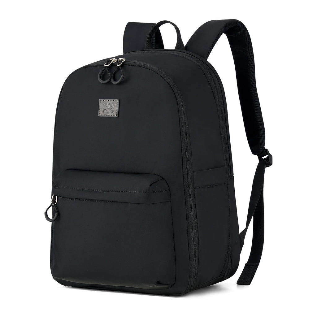 Hanke Expandable Laptop Backpack for Women and Men, 24L-30L Travel Backpack, 15.6 Inch College Laptop Bookbag for School Work, Water Resistant Carry On Personal Item Bag, Black