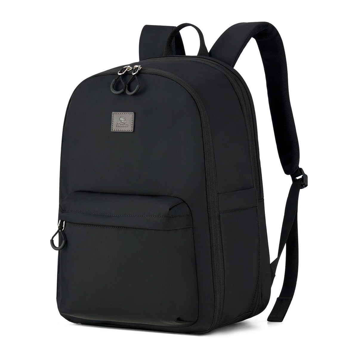 Hanke Expandable Laptop Backpack for Women and Men, 24L-30L Travel Backpack, 15.6 Inch College Laptop Bookbag for School Work, Water Resistant Carry On Personal Item Bag, Black