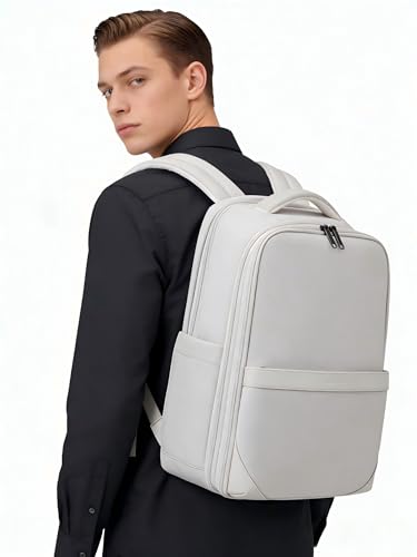 Hanke Expandable Travel Backpack 17 Inch, Full - Open Laptop Backpack Fits 15.6 Inch, Carry On Personal Item Bag with Luggage Strap, Business Work Backpack for Women Men, Light Grey