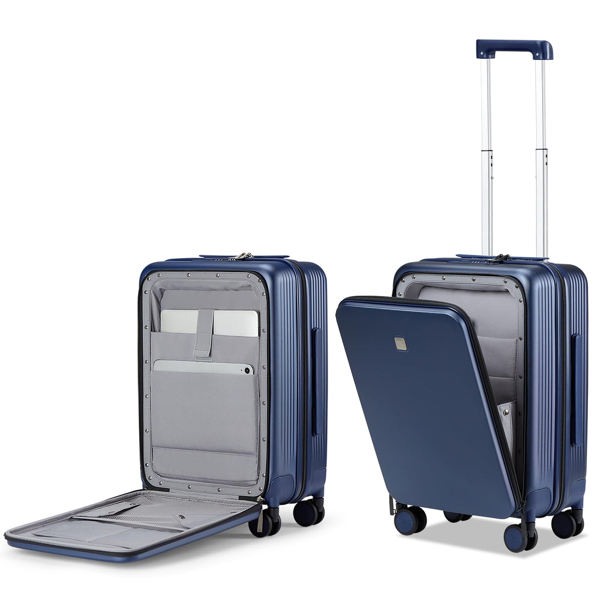 Hanke Grace Carry On Luggage with Wheels Airline Approved Hard Shell Suitcases with Front Pocket，Top Opening Luggage with TSA Lock for Short Business Travel，Dark Blue