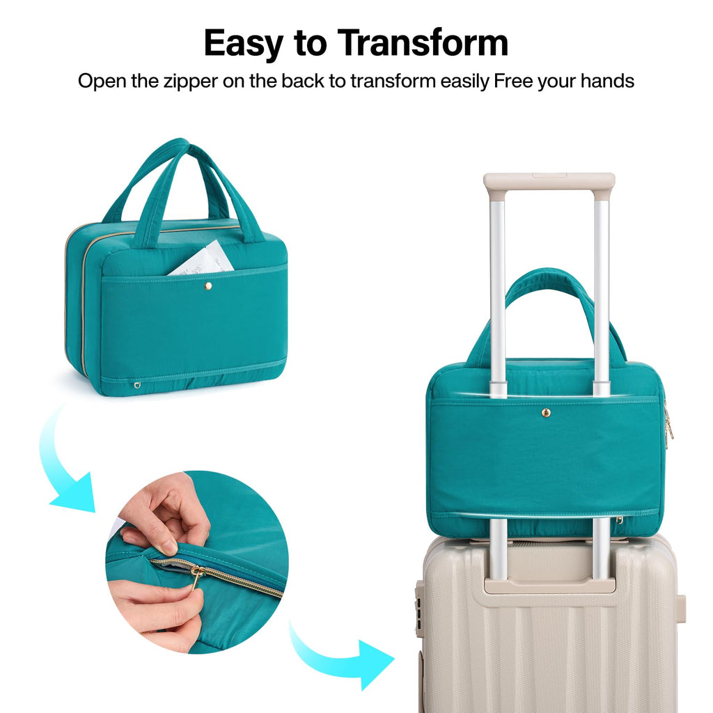 Hanke Hanging Travel Toiletry Bag for Women with Jewelry Organizer Compartment, Travel Essentials Toiletries and Makeup Bag, Water - Resistant & Stain - Resistant with Trolley Strap (Turquoise Green)