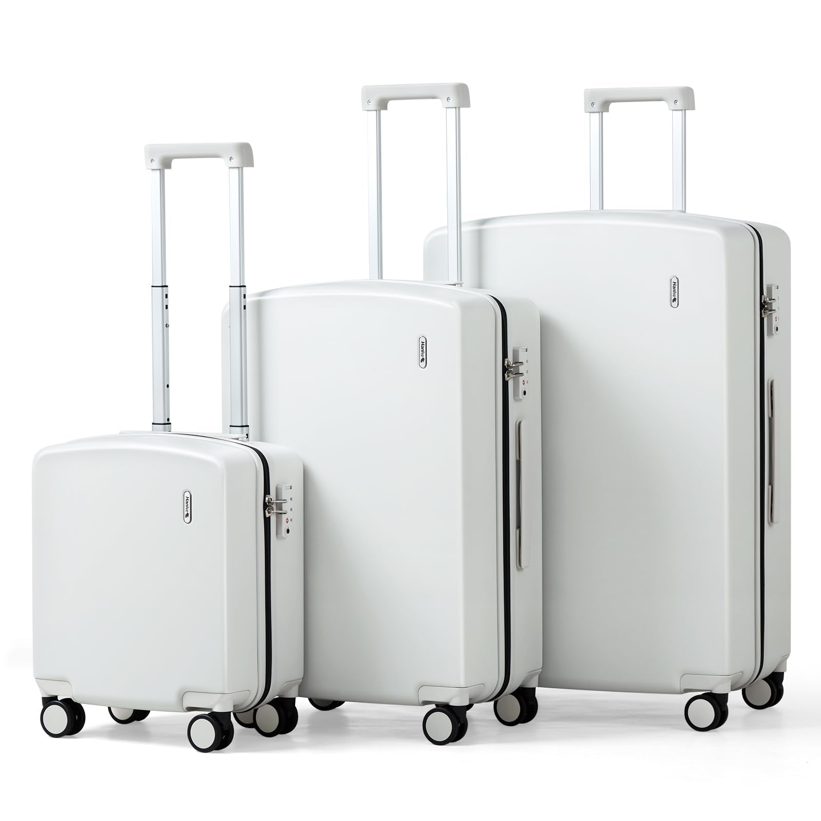 Hanke Hard Shell Luggage Sets 3 Pieces, Carry On and Checked Luggage Sets with Spinner Wheels, Durable PC Hardside Rolling Suitcase for Travel (16/24/28 Inch,Smoke White)