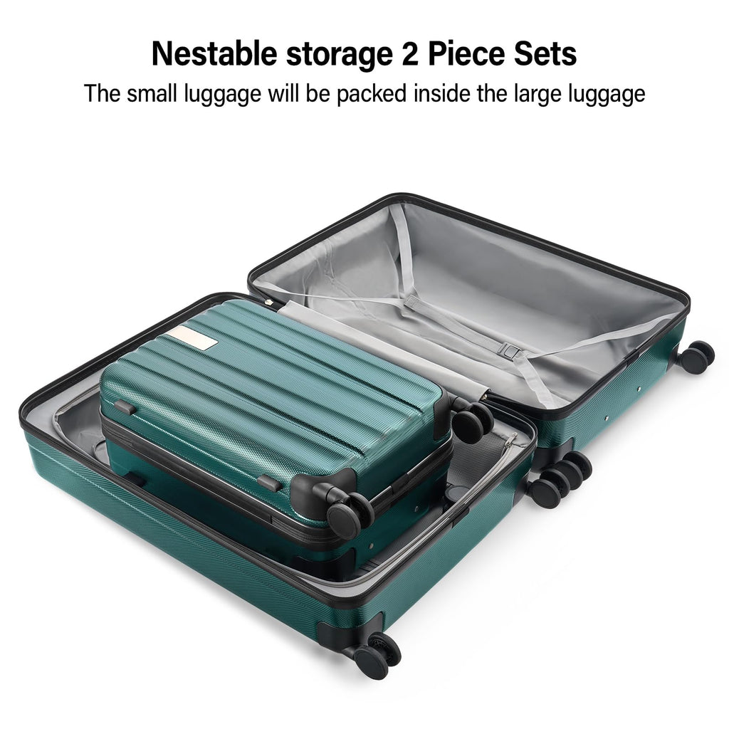 Hanke Hardshell Luggage Sets 2 Piece Extra Large Suitcases with Lock,28 Inch Luggage with Spinner Wheels, Travel Suitcase for Women Men 20 29Inch,Blackish Green