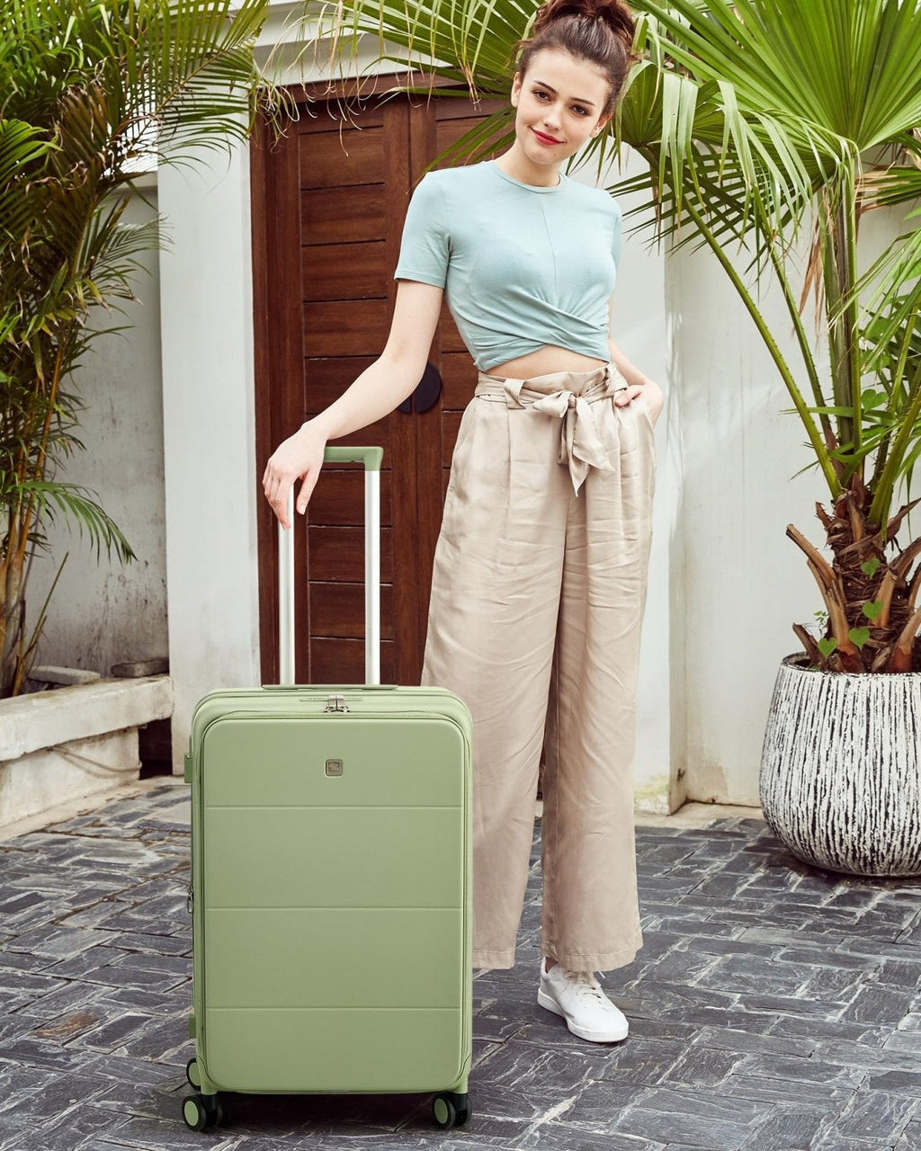 Hanke Hardside Expandable Carry On Luggage, 20 Inch Top Opening Trunk Luggages with Spinner Wheels, All - PC Hard Shell Carry - On Suitcase, Lightweight & TSA Airline Approved (Bamboo Green, 46L)