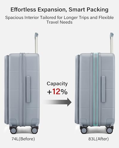 Hanke Hardside Expandable Checked Luggage, 24 Inch Top Opening Trunk Luggages with Spinner Wheels, All-PC Hard Shell Suitcase, Lightweight TSA Checked-Medium(Grey, 83L)