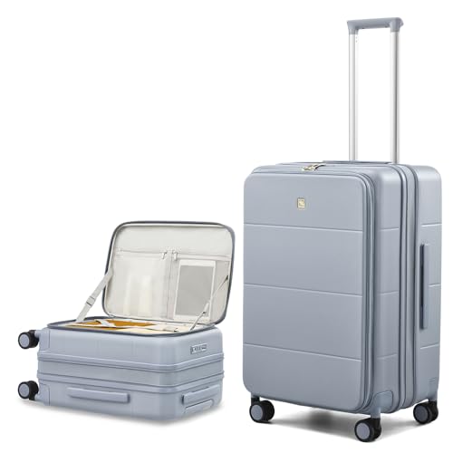 Hanke Hardside Expandable Checked Luggage, 24 Inch Top Opening Trunk Luggages with Spinner Wheels, All-PC Hard Shell Suitcase, Lightweight TSA Checked-Medium(Grey, 83L)