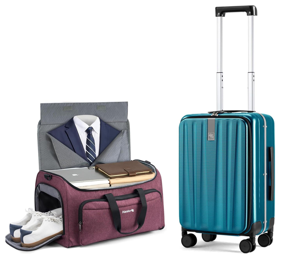 Hanke Purple Carry on Garment Bags for Travel and 20 Inch Carry On Luggage with Wheels, Convertible Duffle Bag Luggage Bag with Shoe Compartment