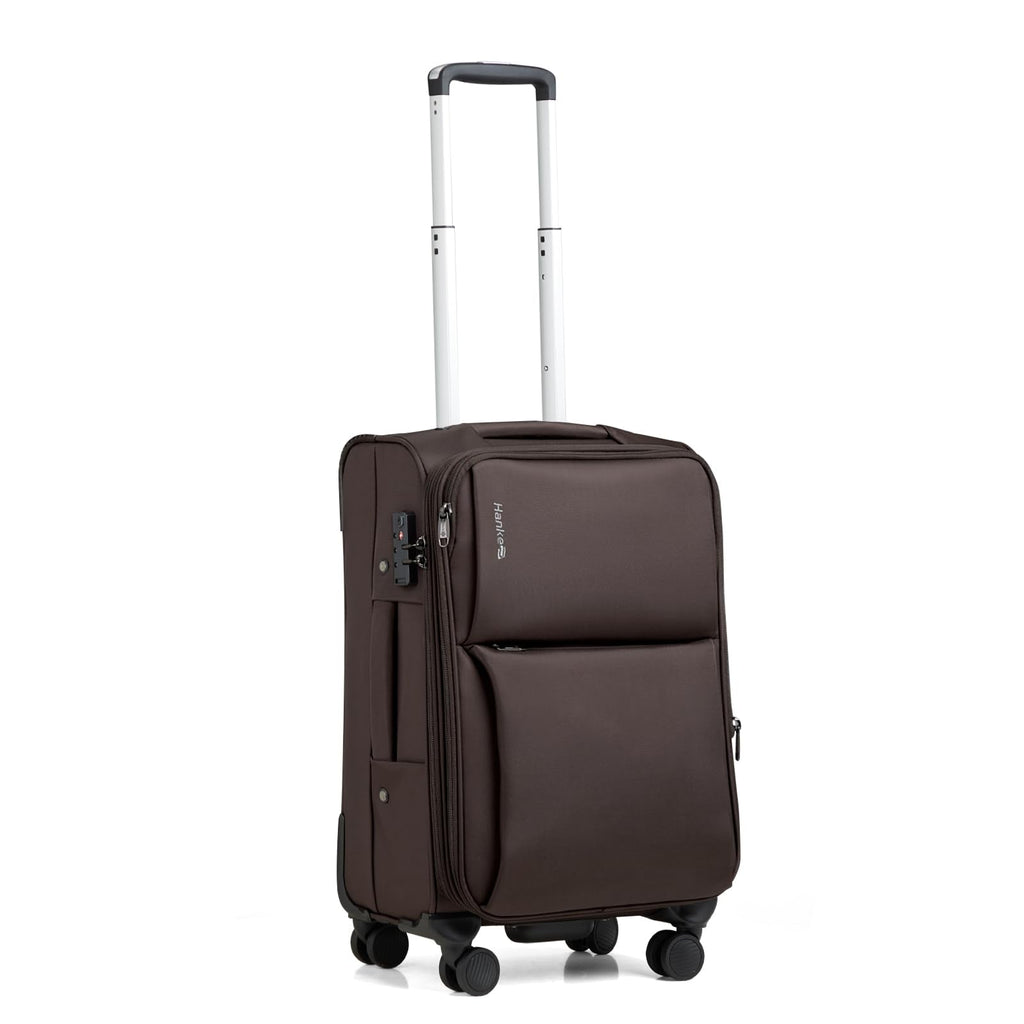 Hanke Softside Expandable 20 Inch Carry On Luggage with Wheels Airline Approved, TSA Luggage Lightweight Rolling Suitcases for Travel Carry On Bag(Coffee)
