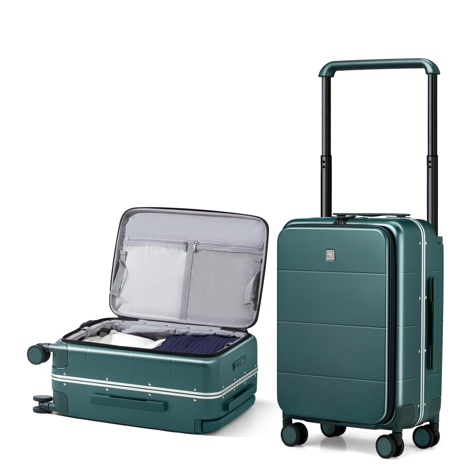 Hanke Top Opening Carry On Luggage, 20 Inch All-PC Aluminum Frame Wide Handle Luggage, Hard Shell Trunk Suitcase with Spinner Wheels, TSA Airline Approved (Blackish Green, 40L)