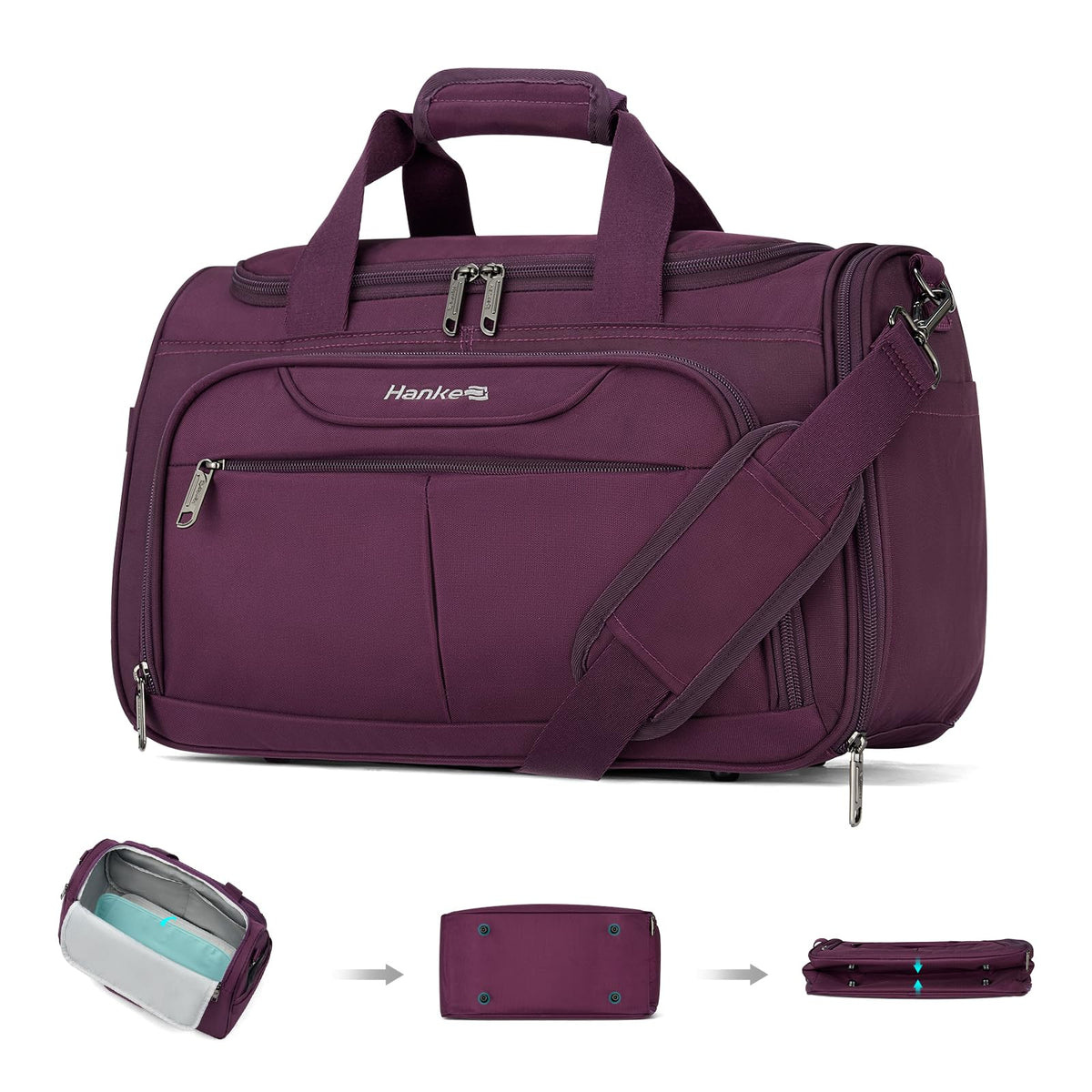 Hanke Underseat Carry On luggage Bags for Travel, Foldable Travel Bags for Women, Soft Lightweight Personal Item Travel Bag Small Carry On Bags for Airplanes, Travel Tote Bags for Women Men.（Purple）