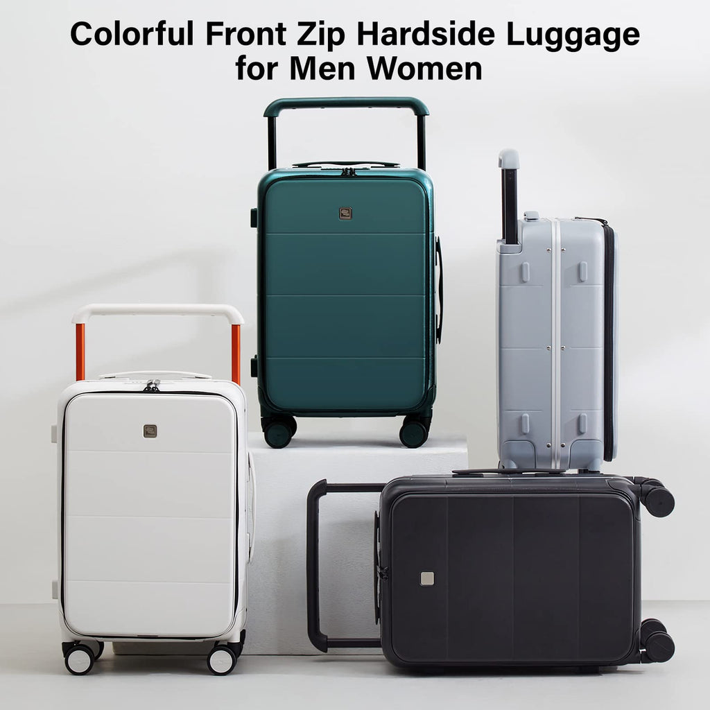 Hanke Wide Handle Luggage, 24 Inch Suitcase with Front Pocket, Top Open PC Hard Shell Suitcases with Spinner Wheels,Trunk Style Zipperless Aluminum Luggages Large Checked In(Grey, 69L)