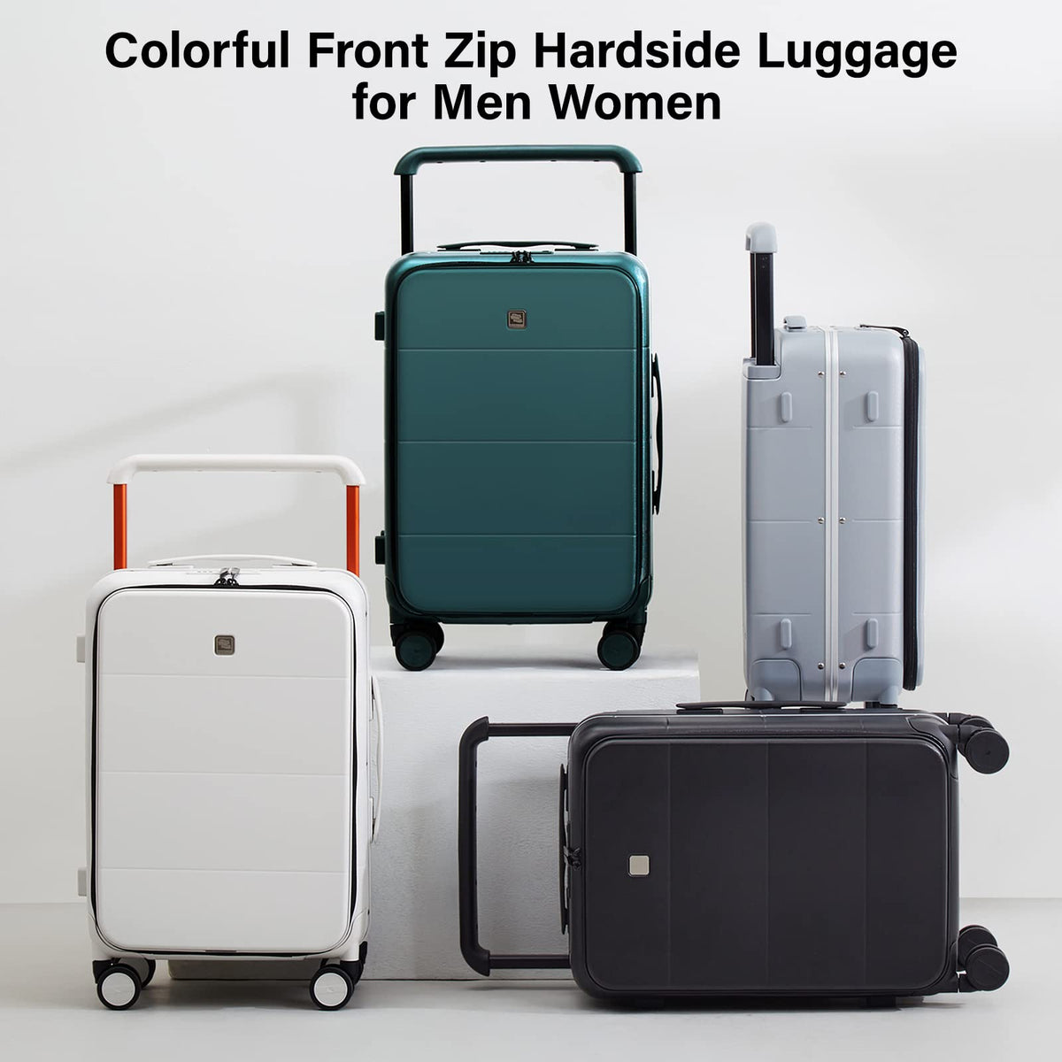 Hanke Wide Handle Luggage, 24 Inch Suitcase with Front Pocket, Top Open PC Hard Shell Suitcases with Spinner Wheels,Trunk Style Zipperless Aluminum Luggages Large Checked In(Grey, 69L)