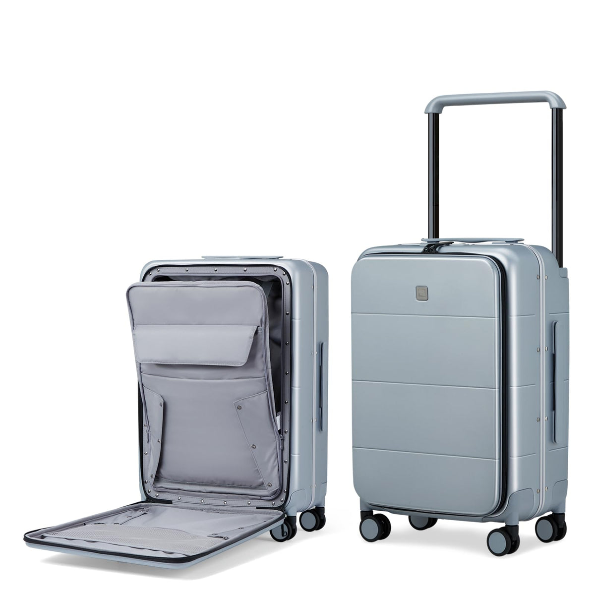 Hanke Wide Handle Luggage, 24 Inch Suitcase with Front Pocket, Top Open PC Hard Shell Suitcases with Spinner Wheels,Trunk Style Zipperless Aluminum Luggages Large Checked In(Grey, 69L)