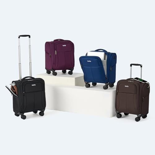 HanTrip 16 Inch Underseat Carry On Luggage with Wheels Softside Small Suitcases Personal Item Bag with Pocket Travel Luggage for Men Women Business Overnight Bag(Purple)
