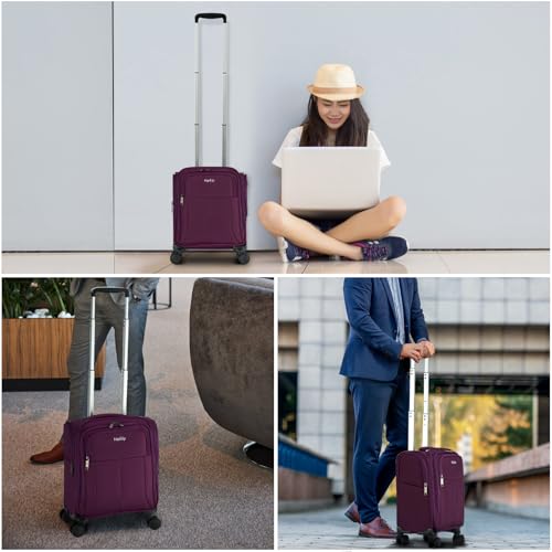HanTrip 16 Inch Underseat Carry On Luggage with Wheels Softside Small Suitcases Personal Item Bag with Pocket Travel Luggage for Men Women Business Overnight Bag(Purple)