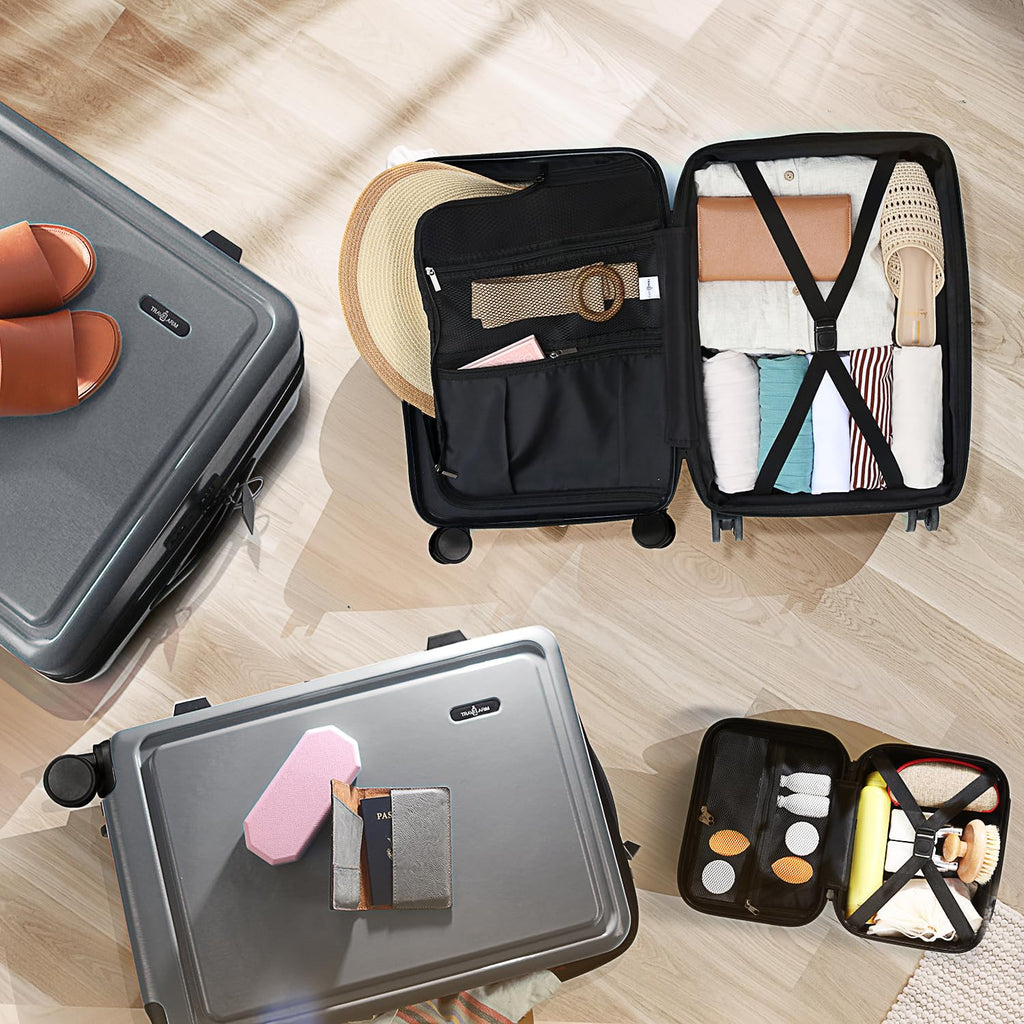 Hard Shell Luggage Sets with Spinner Wheels 4 Piece, Expandable Large Suitcases with TSA Lock, Travel Large Suitcase Set, Grey Luggage Set