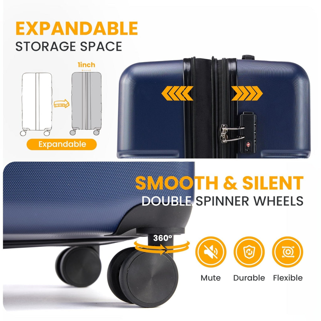 HealSmart Hardside Carry - On Luggage, Expandable Portable Hardshell Luggage with Spinner Wheels, Lightweight Suitcase TSA Lock, 28 Inch, Blue