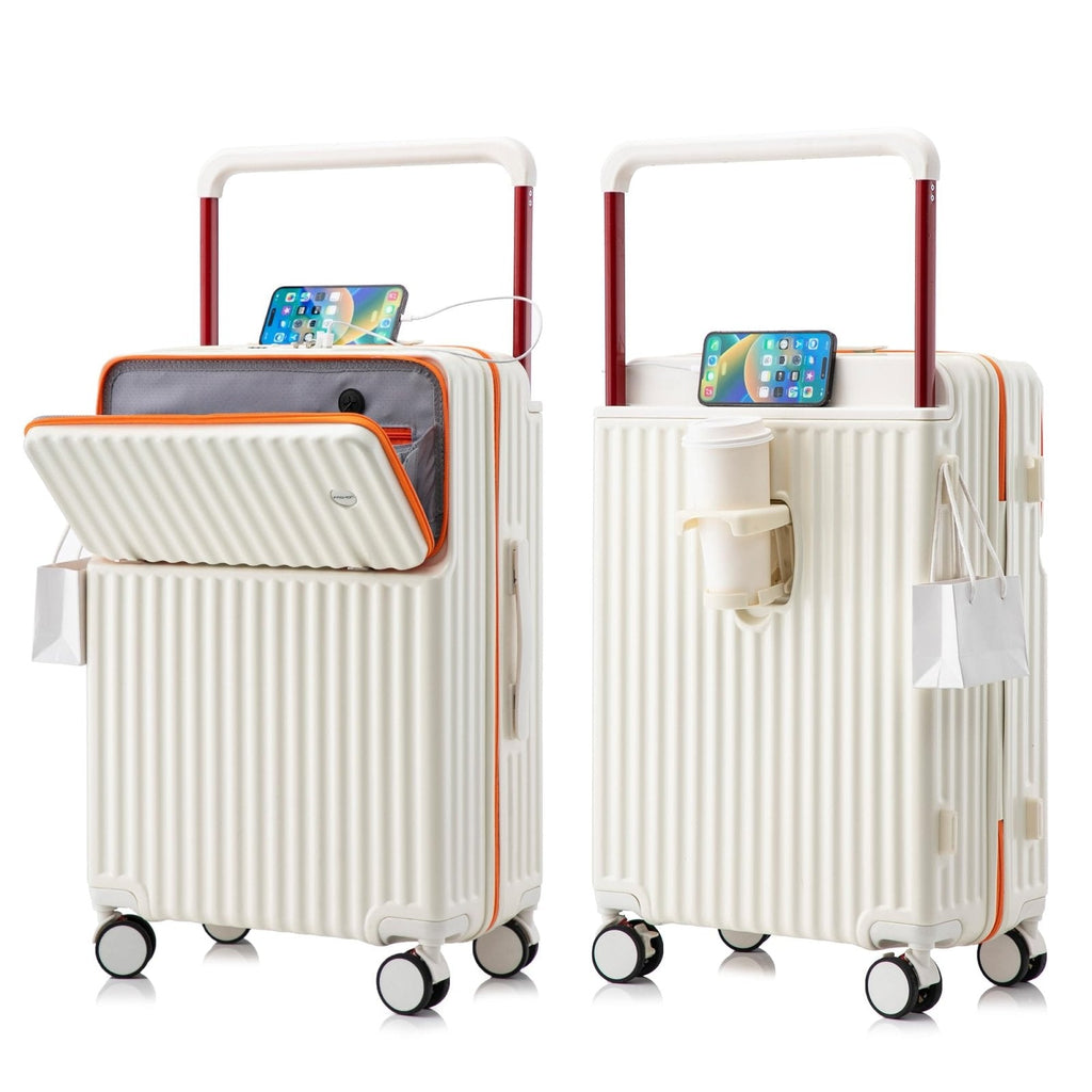 HEJIHUI 20 Inch Carry On Luggage with Spinner Wheels,PC Hard Shell Suitcase with USB Port,Lightweight Travel Luggage Airline Approved for Men Women, White