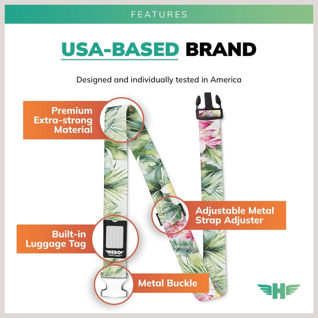 Hero Luggage Straps for Suitcases and Carry - On (2 - Pack) Heavy - Duty Secure Belts with 700+ lbs. Max Force Tension (Tropical Jungle)