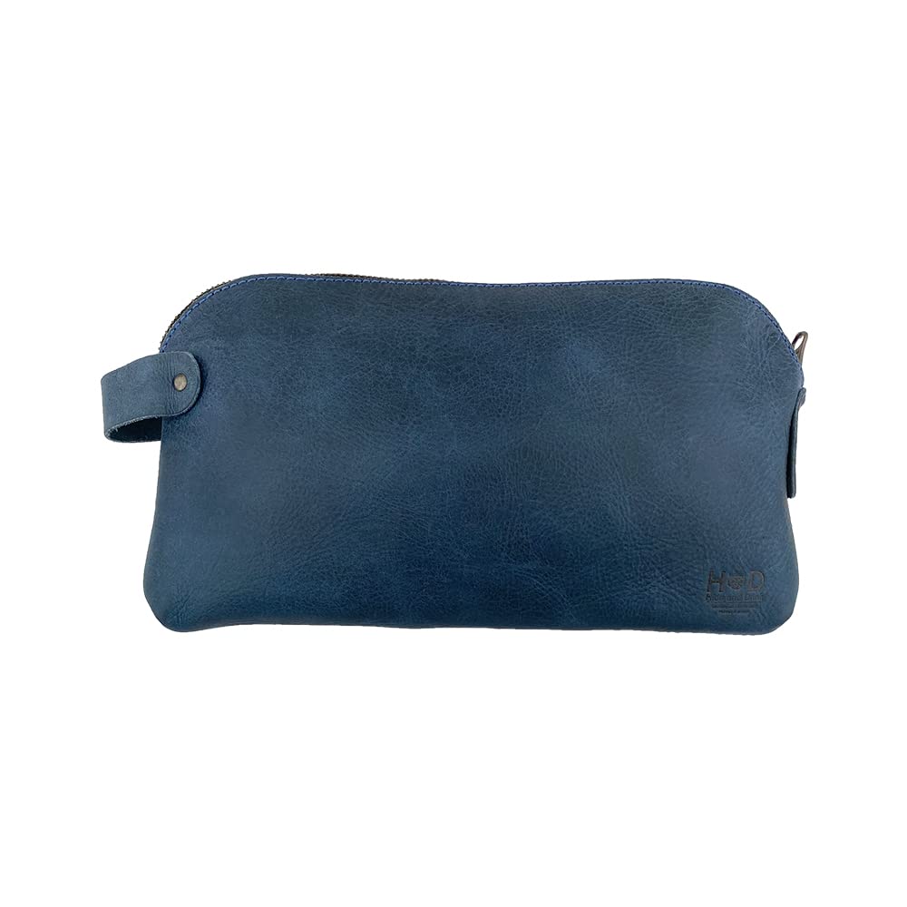 Hide & Drink, Large Rustic All Purpose Dopp Kit Utility Bag for Cords & Chargers, Travel Bag, Multi-Purpose Bag, Full Grain Leather, Handmade, Slate Blue