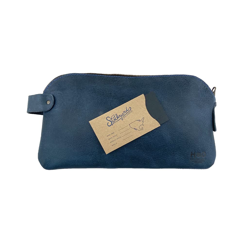 Hide & Drink, Large Rustic All Purpose Dopp Kit Utility Bag for Cords & Chargers, Travel Bag, Multi - Purpose Bag, Full Grain Leather, Handmade, Slate Blue